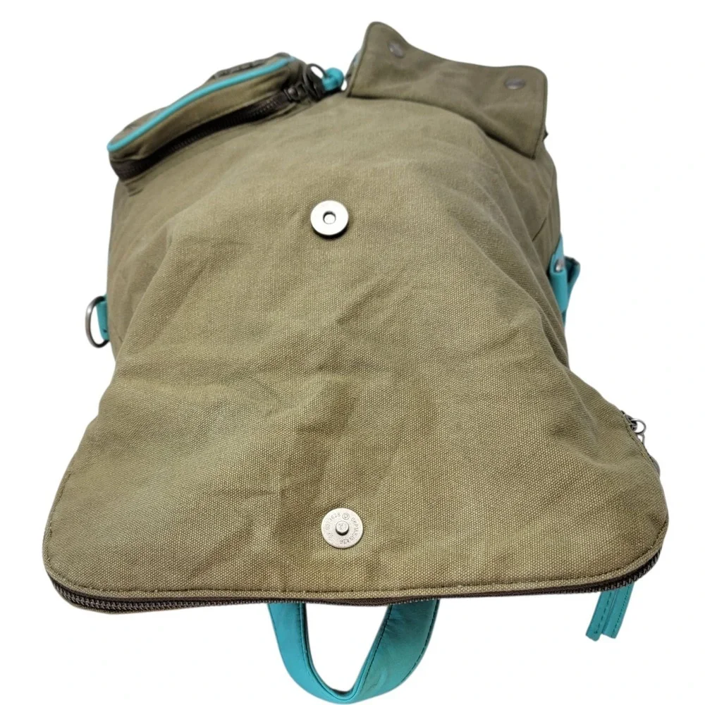 Vtg Roxy Canvas Backpack‎ Olive Green Turquoise Trim Floral Y2K Surfer Girl
